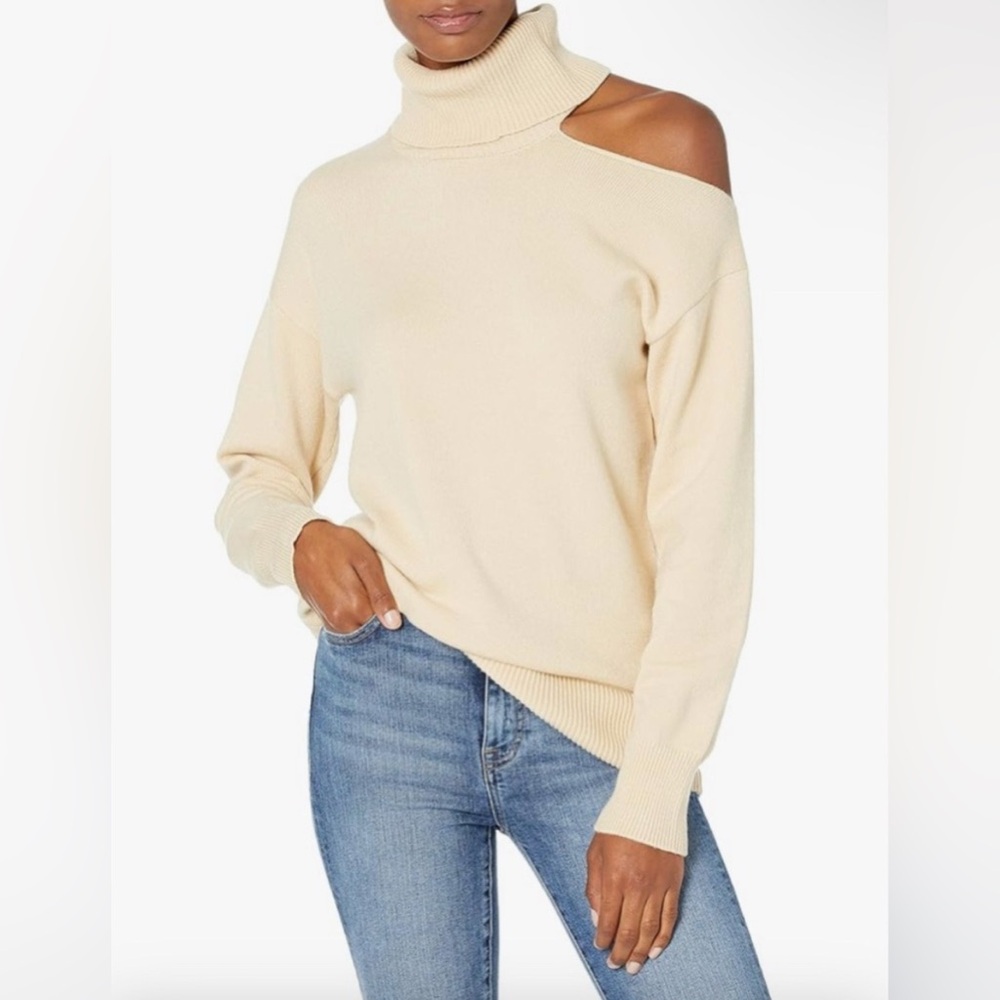 The Drop Josephine Crème Brûlée Open Shoulder Turtleneck Sweater Cream | Size XS